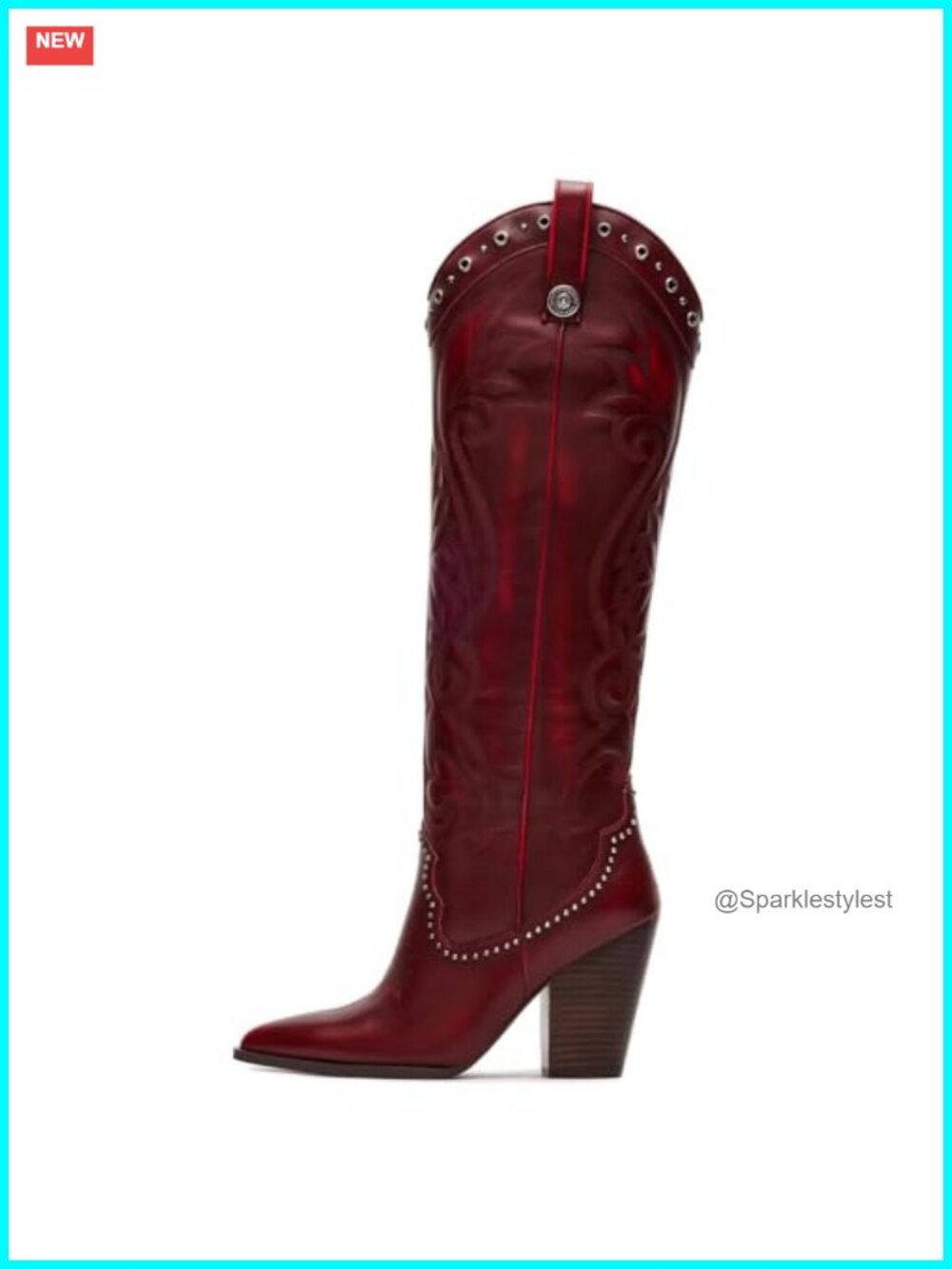 Knee High Cowboy Boots Pointed Toe Chunky Heel Embroidered Western Boots